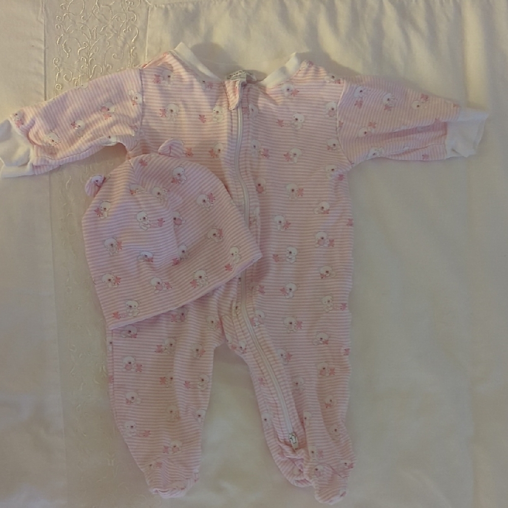 Kissy Kissy Pink Striped Baby Footie with Hat